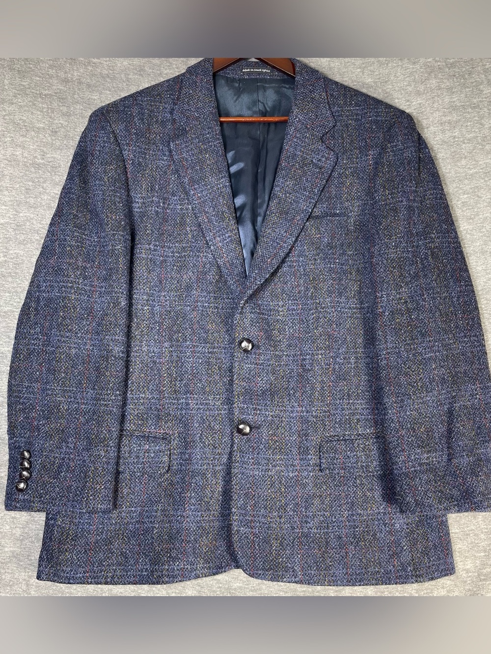 Harris Tweed Men's 42L Navy Herringbone Wool Blazer Sport Coat Jacket Vintage